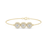 Gold 1Ct Three Stone Round Lab Grown Diamond Kiara Halo Bracelet