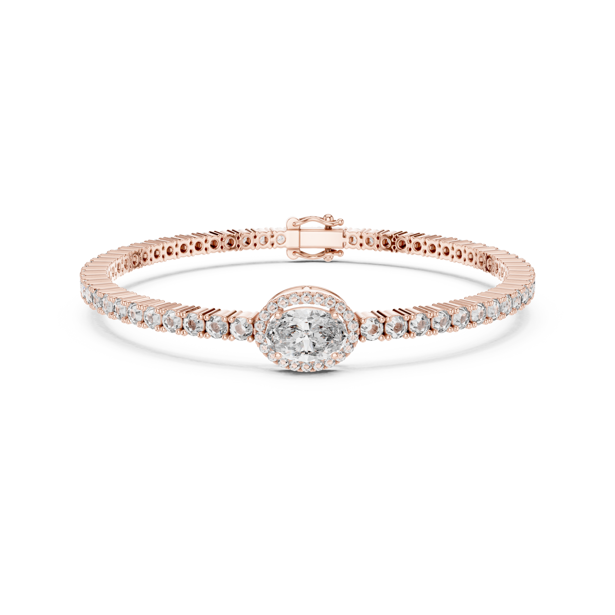 Gold 4Ct Oval Solitaire Cordel Lab Grown Diamond Bracelet