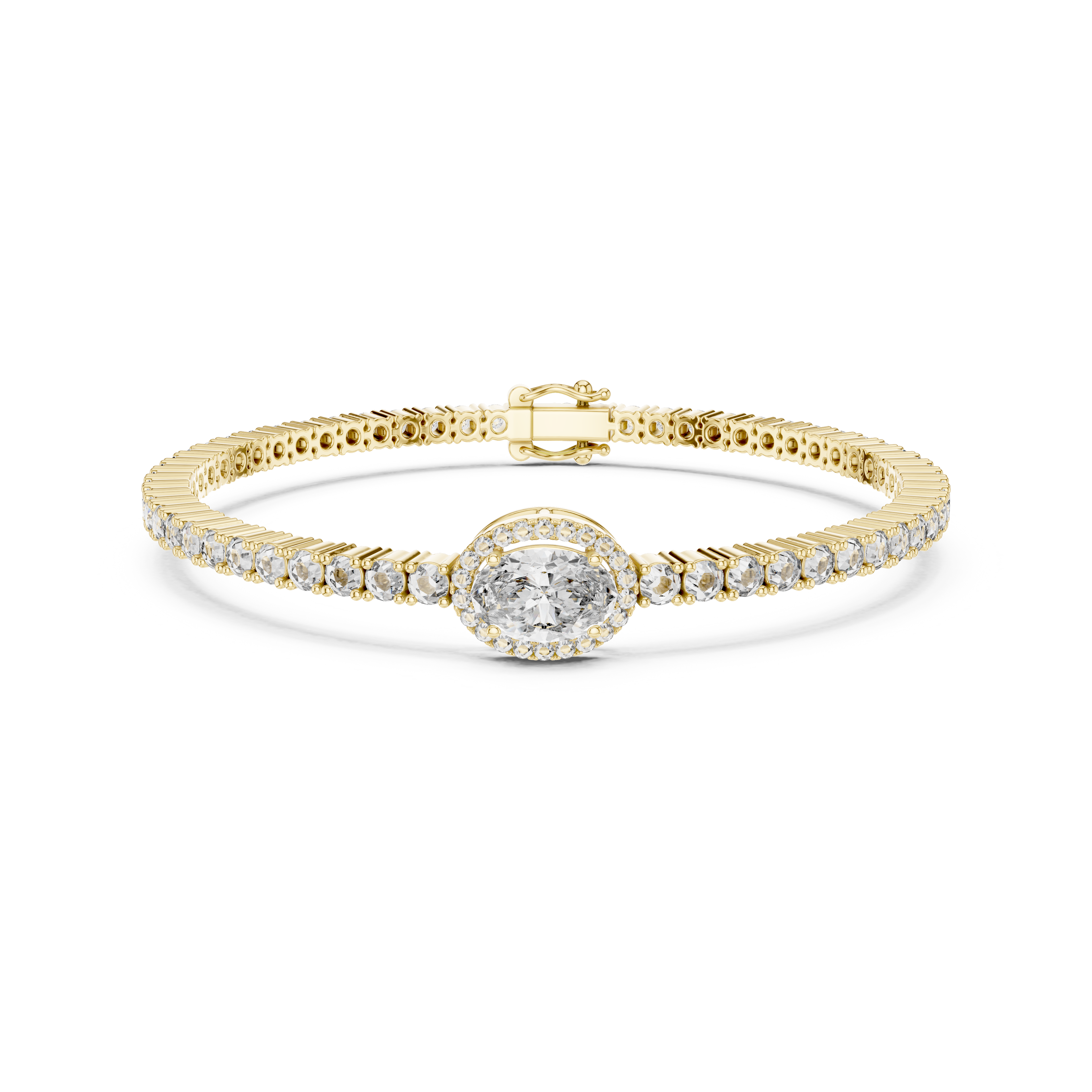 Gold 4Ct Oval Solitaire Cordel Lab Grown Diamond Bracelet