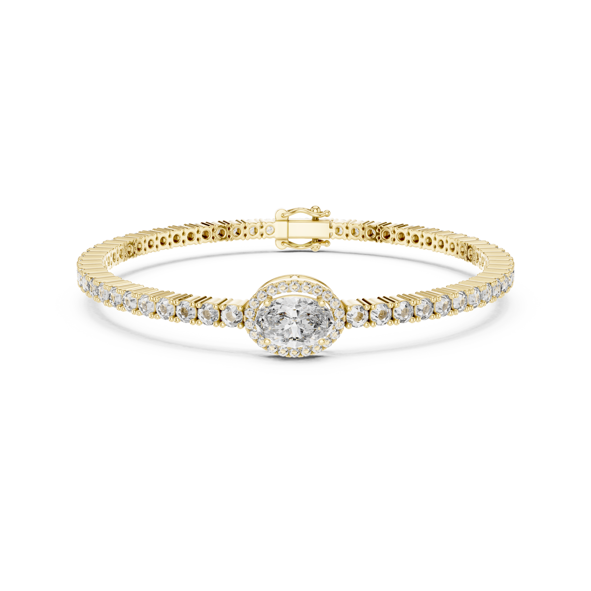 Gold 4Ct Oval Solitaire Cordel Lab Grown Diamond Bracelet