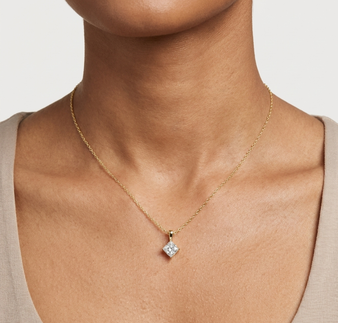 Gold 1Ct 4Prong Solitaire Princess Lab Grown Diamond Azura Pendant