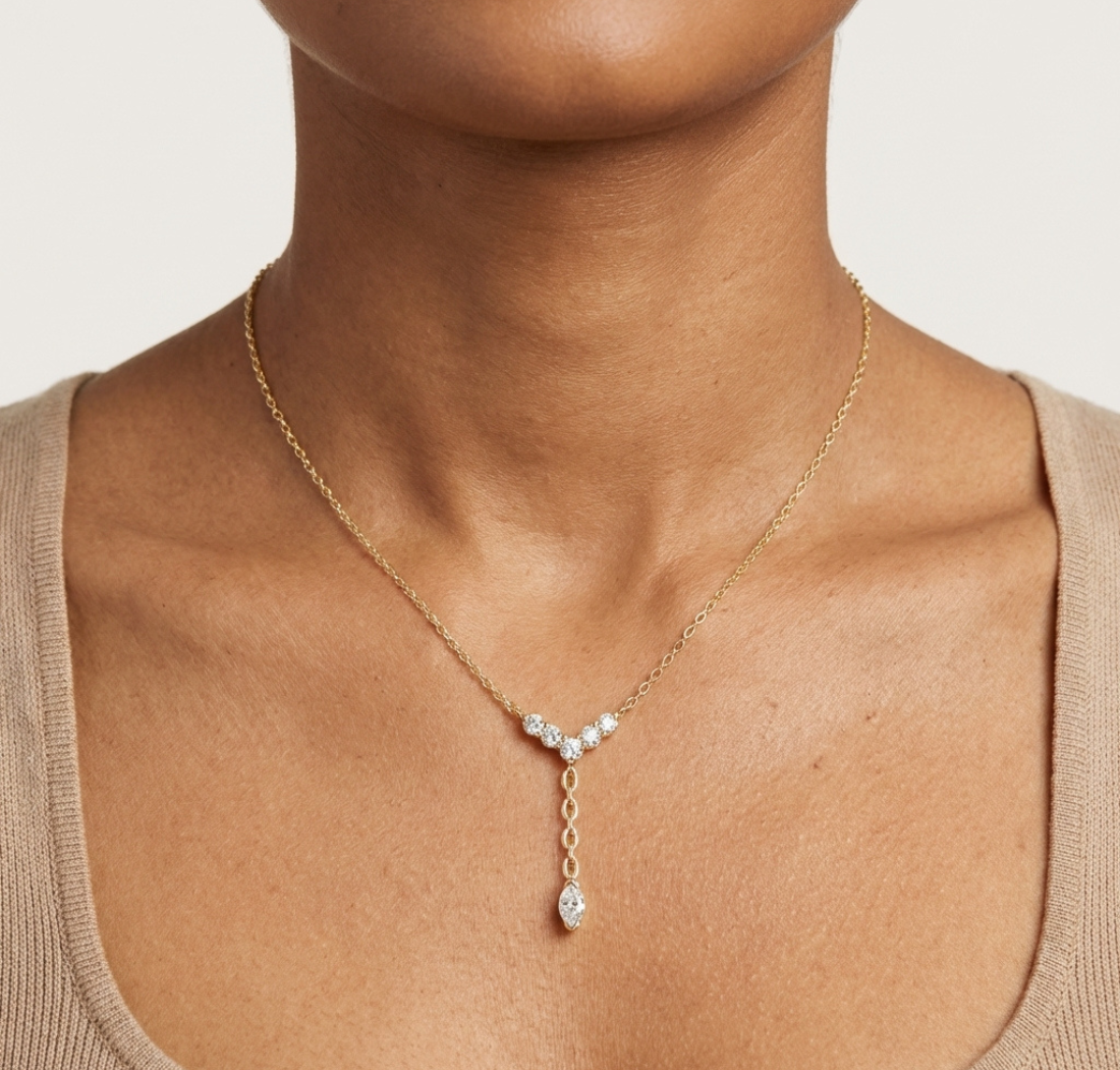 Gold Lariat Marquise Lab Grown Diamond Azyne Pendant