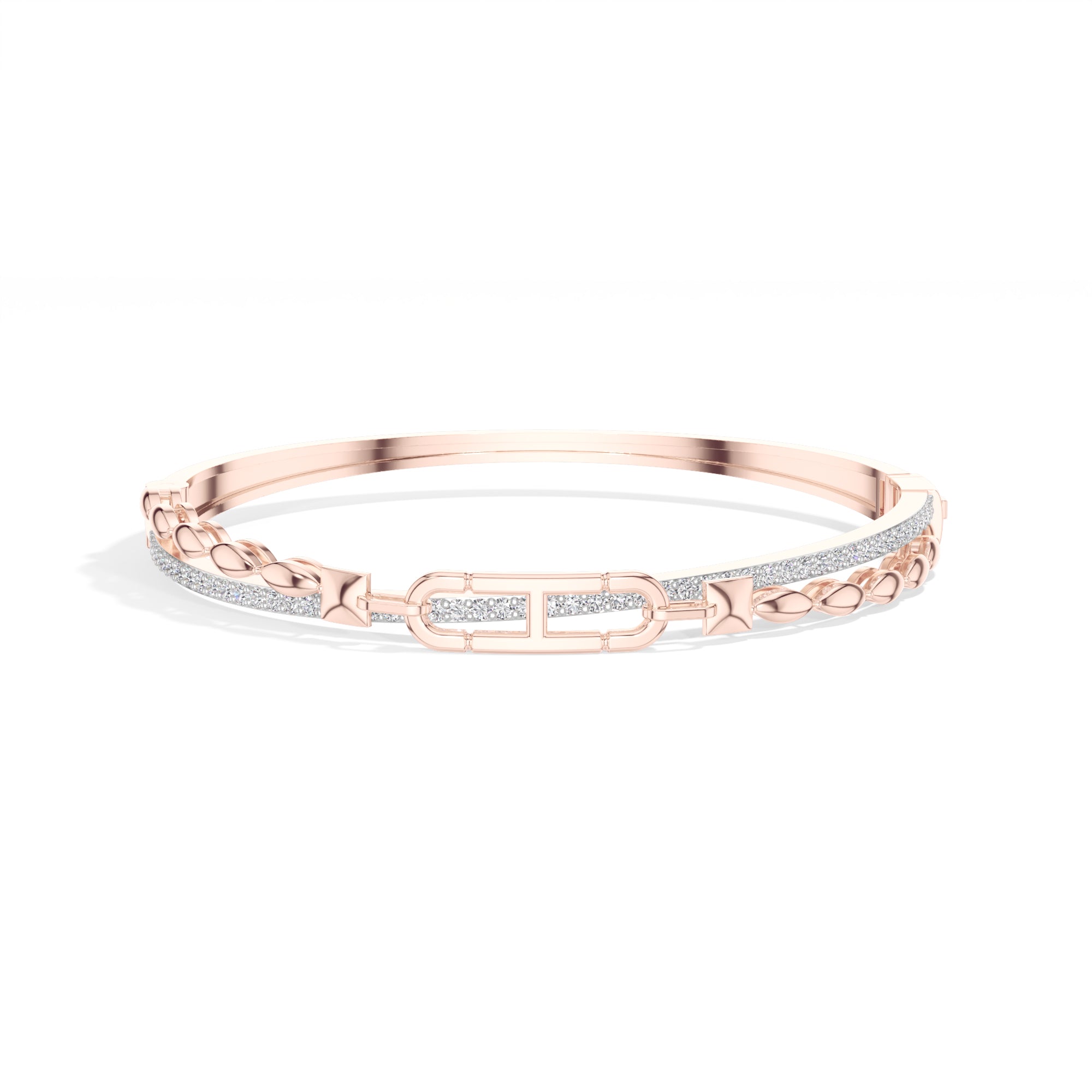 Rose Gold Pave Link Round Lab Grown Diamond Elvion Bracelet