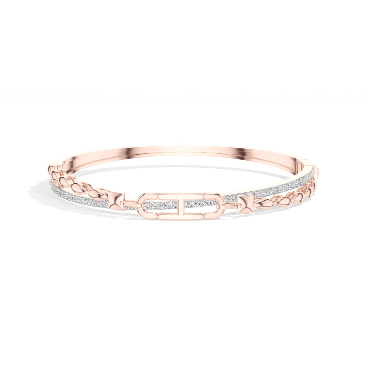 Rose Gold Pave Link Round Lab Grown Diamond Elvion Bracelet