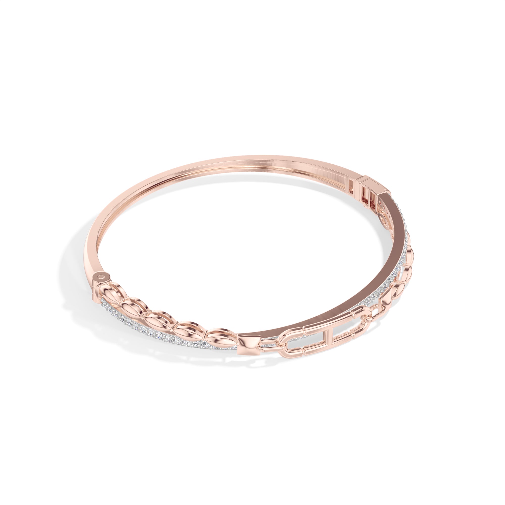 Rose Gold Pave Link Round Lab Grown Diamond Elvion Bracelet