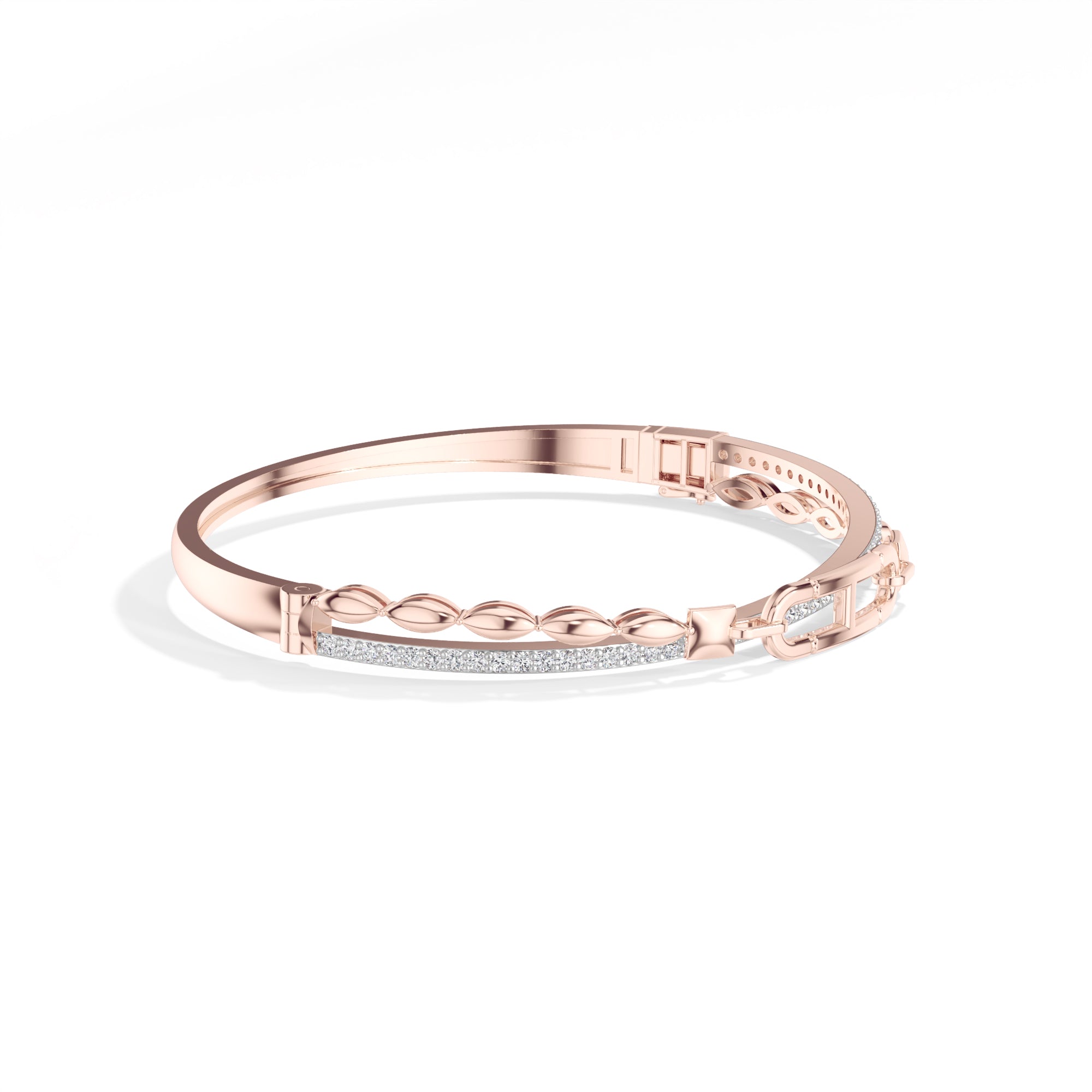 Rose Gold Pave Link Round Lab Grown Diamond Elvion Bracelet