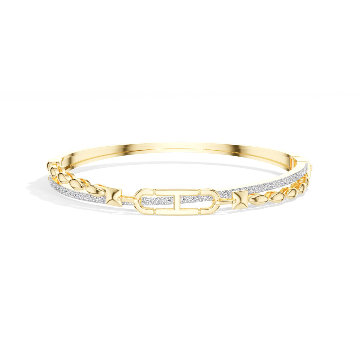 Yellow Gold Pave Link Round Lab Grown Diamond Elvion Bracelet