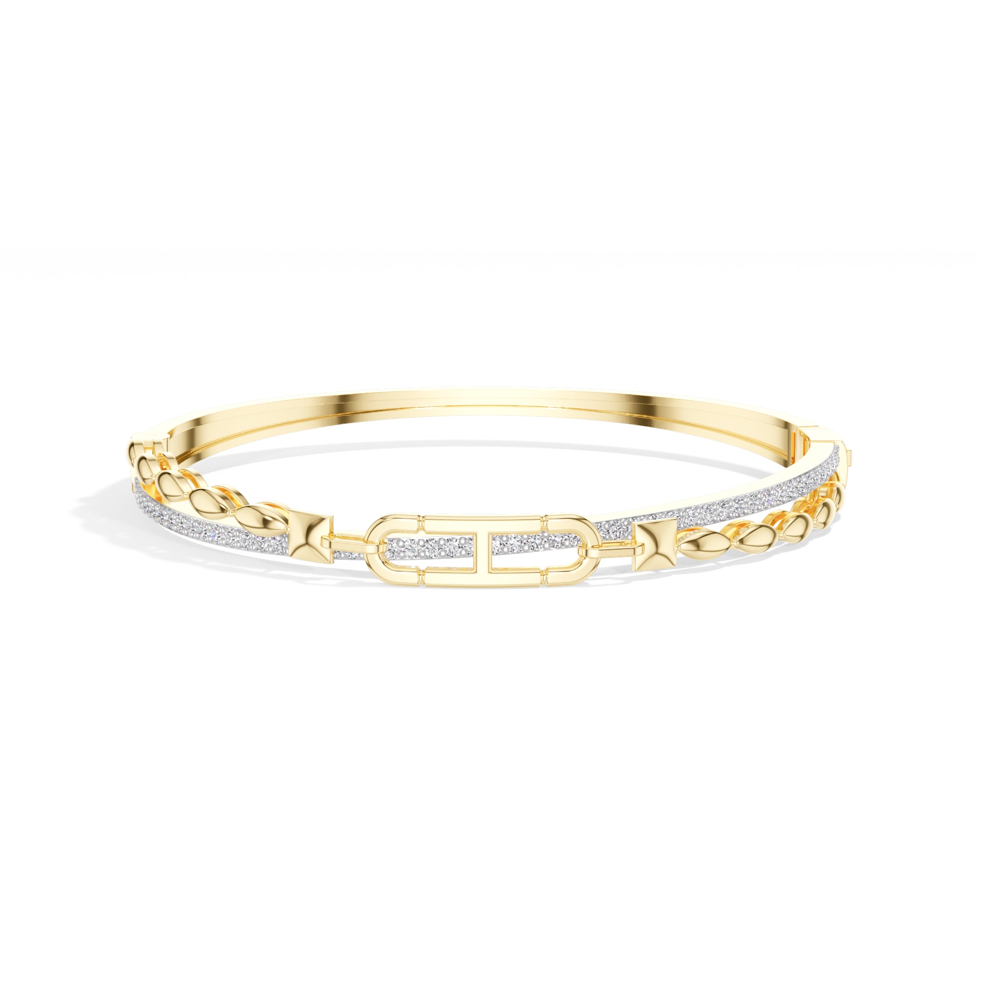 Yellow Gold Pave Link Round Lab Grown Diamond Elvion Bracelet