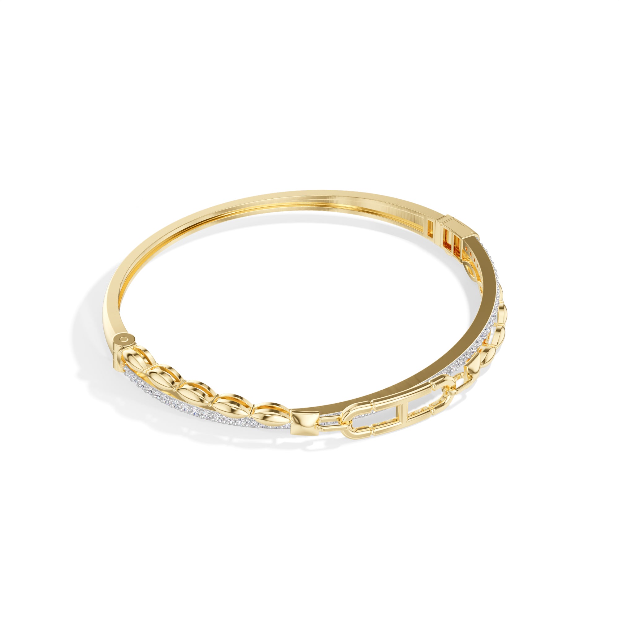 Yellow Gold Pave Link Round Lab Grown Diamond Elvion Bracelet