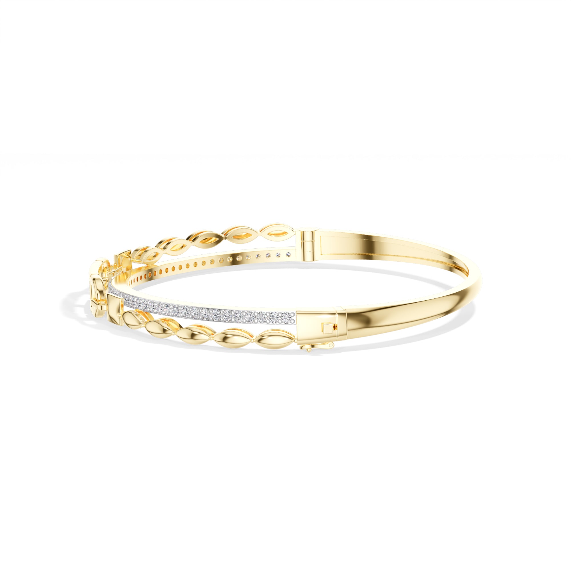 Yellow Gold Pave Link Round Lab Grown Diamond Elvion Bracelet
