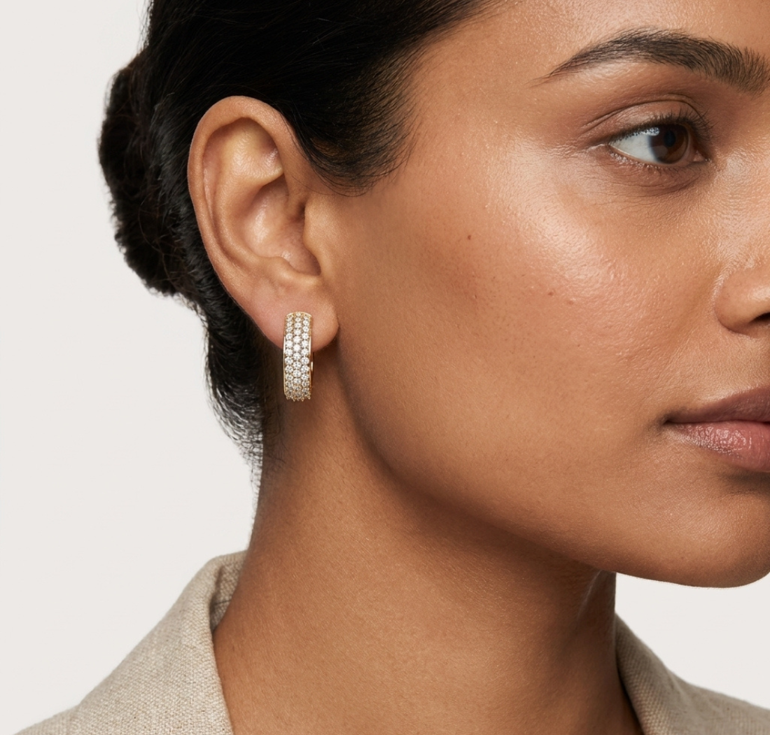 Gold Round Pave Hoop Lab Grown Diamond Belor Earring