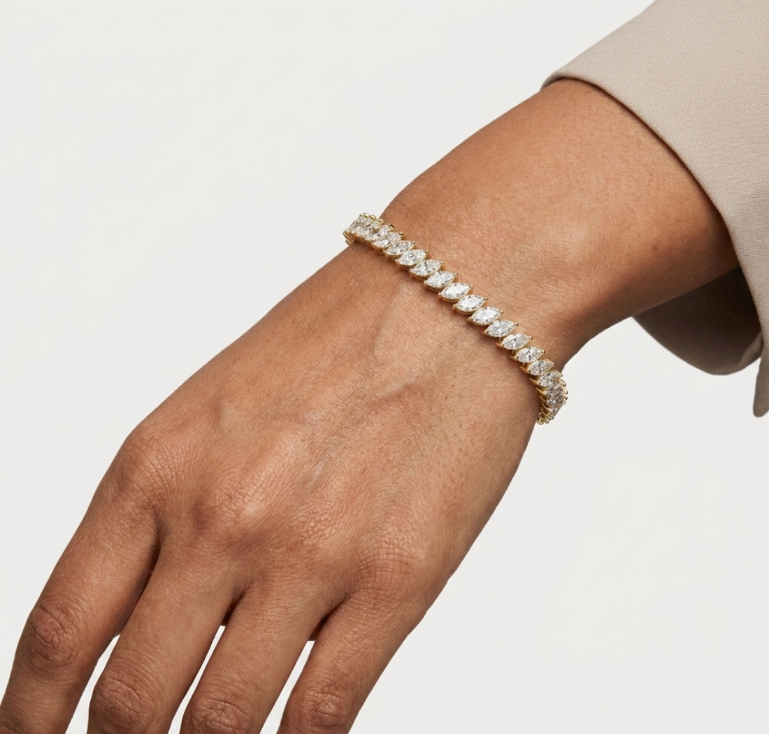 Gold 8Ct Marquise Tennis Lab Grown Diamond Berta Bracelet