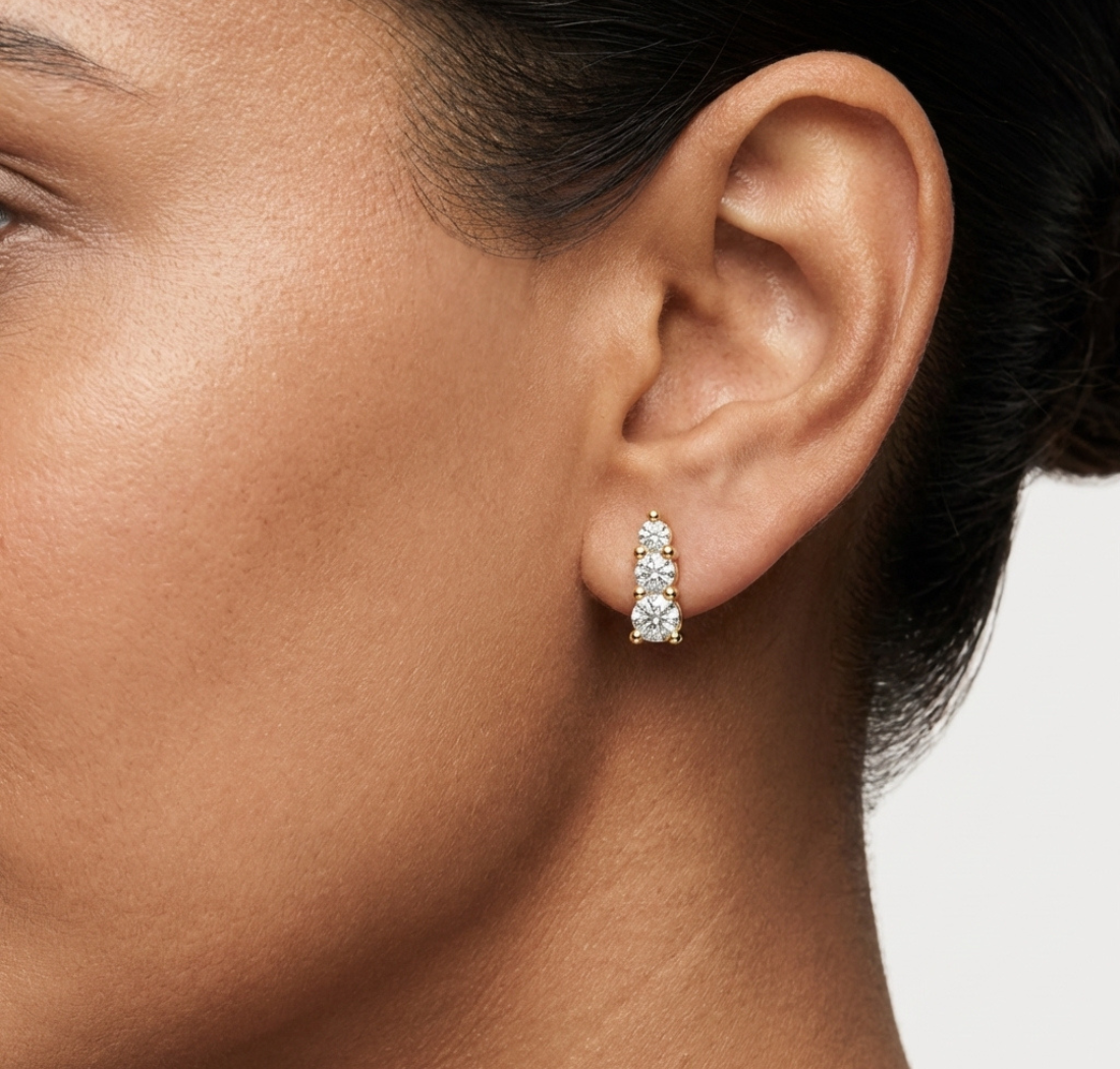 Gold 1Ct Petal Cluster Design Round Lab Grown Diamond Beyra Earring