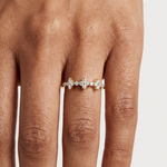 Gold Floral Cluster Prong Setting Round Lab Grown Diamond Caiva Ring