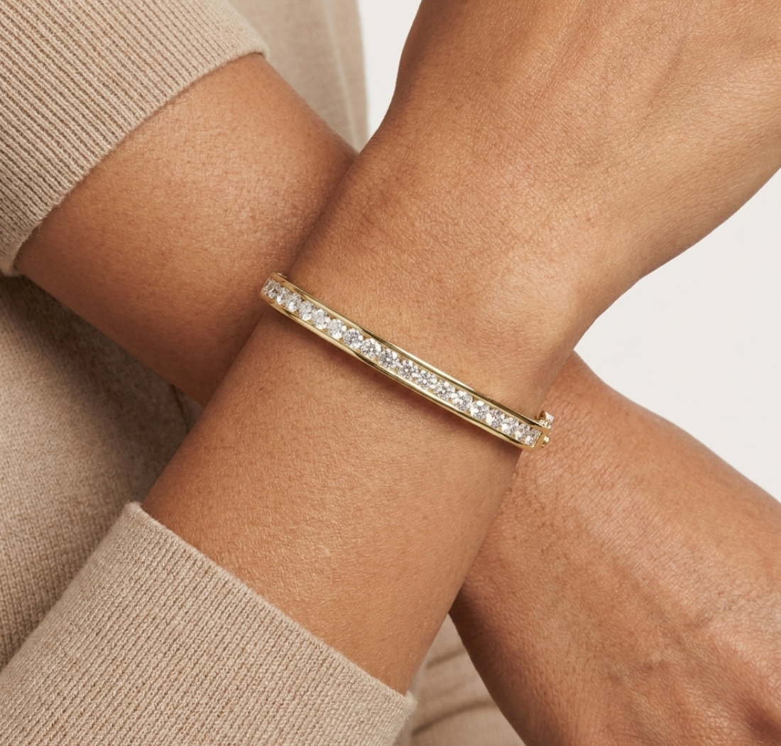 Gold 3 5Ct Round Lab Grown Diamond Caleb Bangle Bracelet
