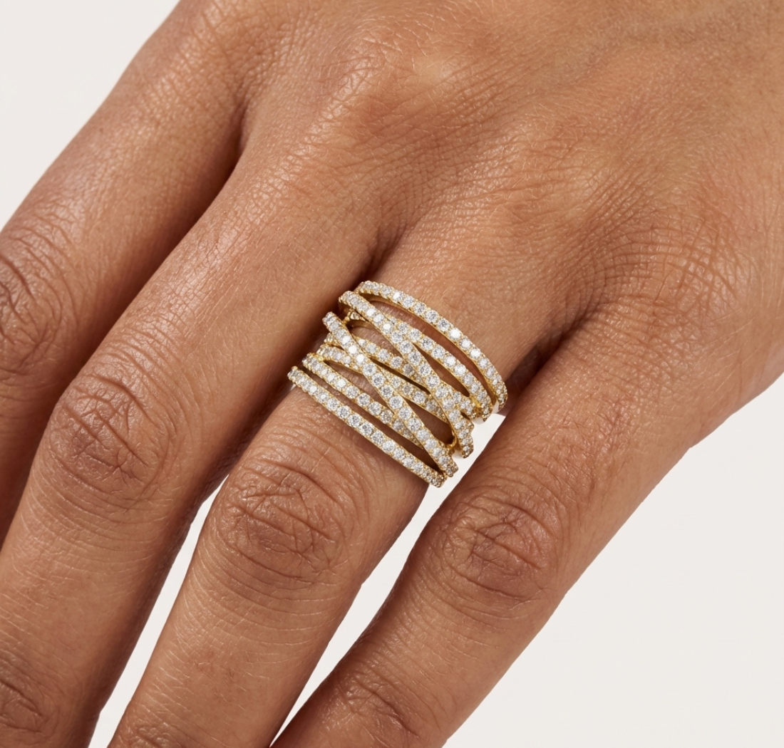 Gold 2Ct Multi Row Pave Round Lab Grown Diamond Calyn Ring