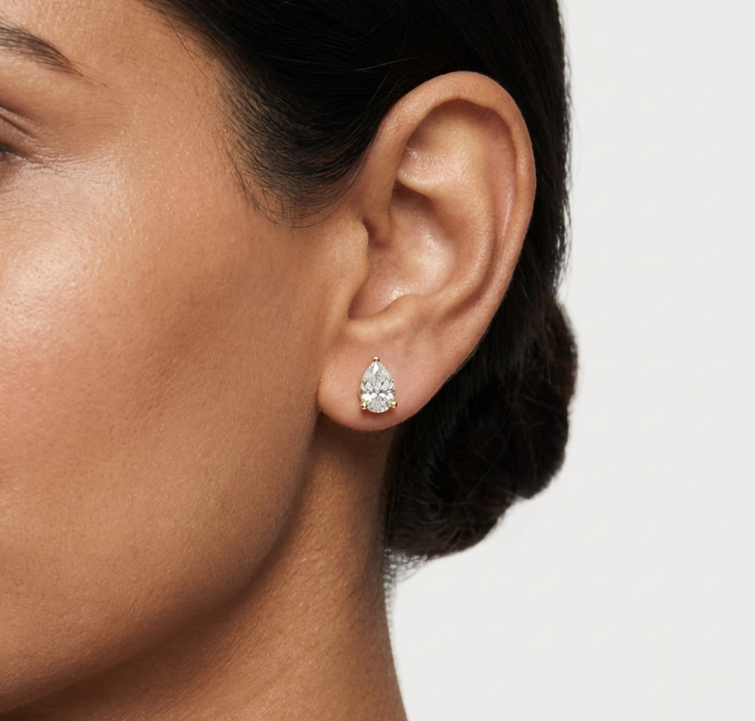 Gold 1Ct Solitaire Pear Lab Grown Diamond Camden Earring