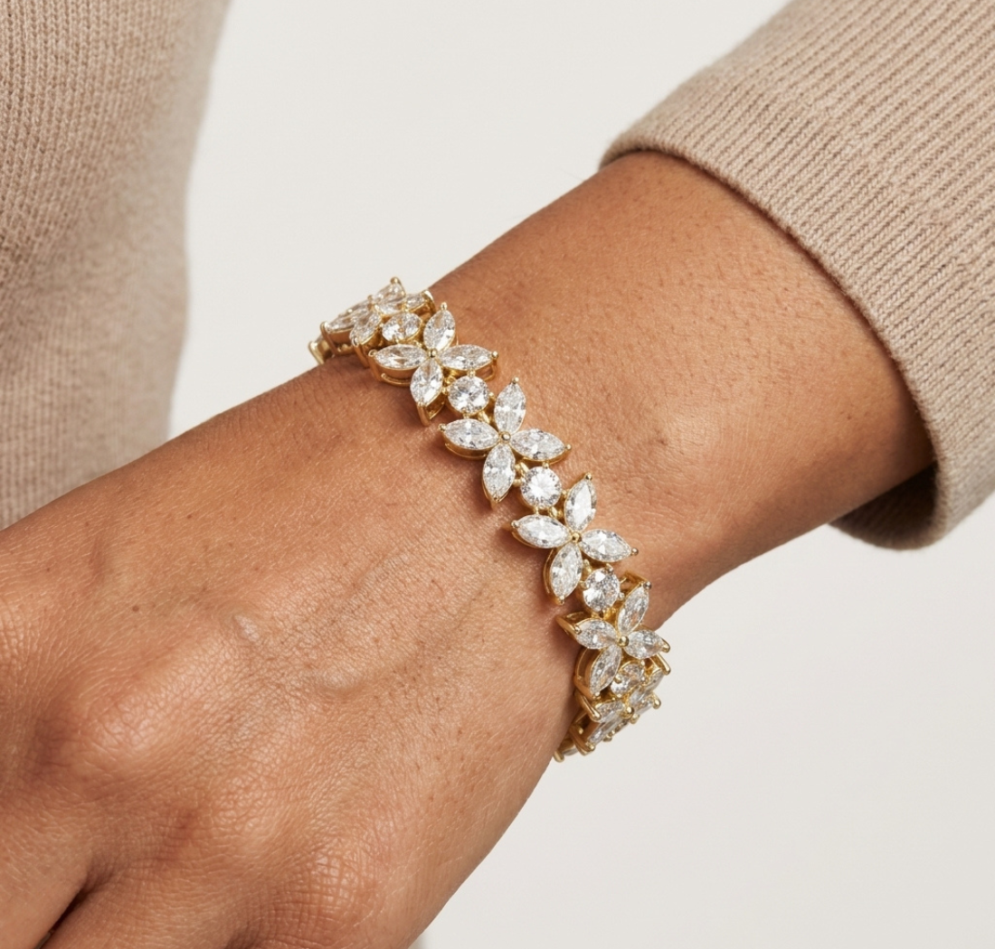 Gold 14Ct Marquise Floral Lab Grown Diamond Cami Bracelet