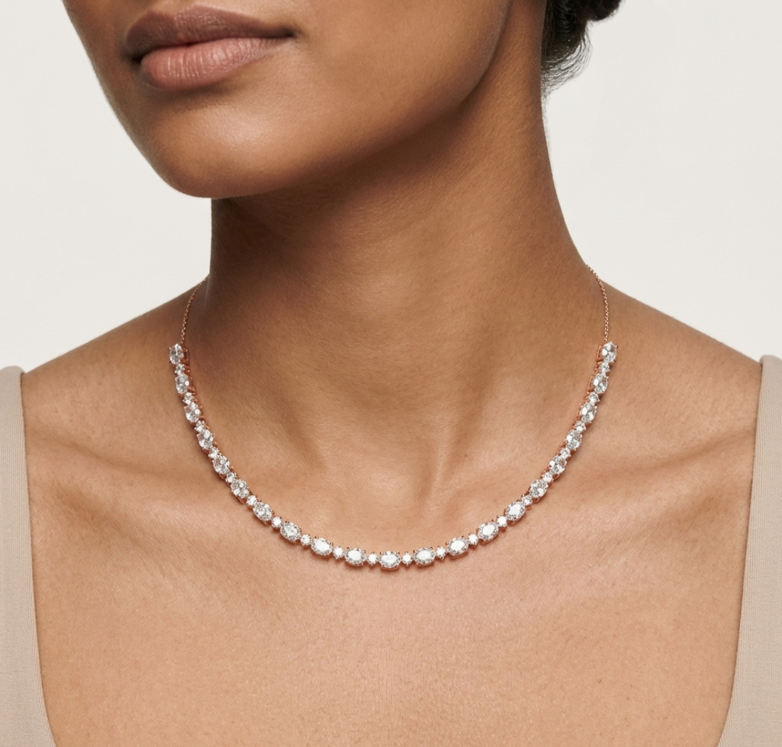 Gold Oval Round Lab Grown Diamond Celestia Necklace