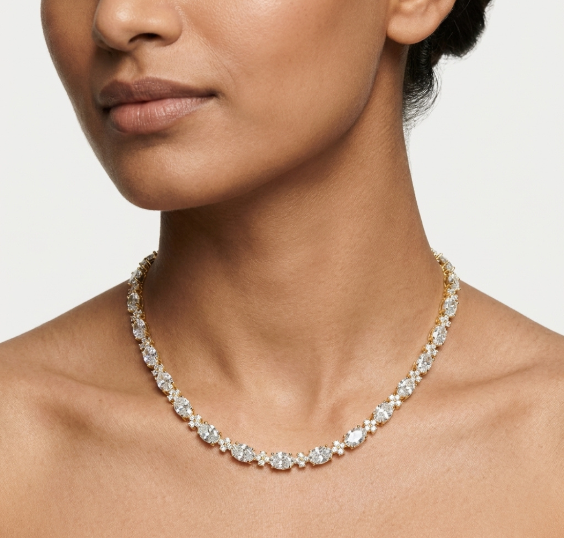 Gold Oval Round Lab Grown Diamond Celestia Necklace