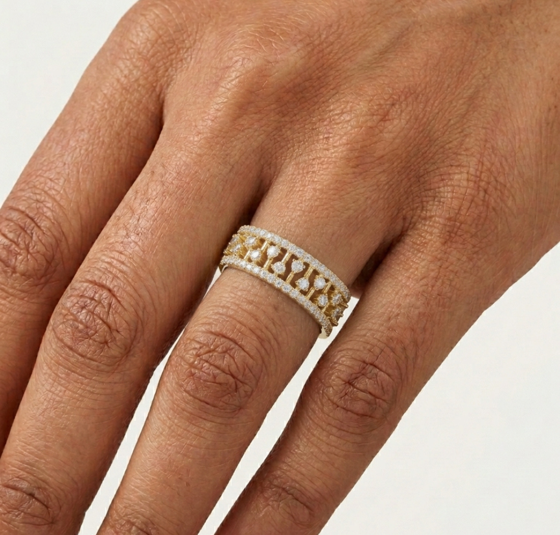 Gold Wide Pave Round Lab Grown Diamond Celvia Ring