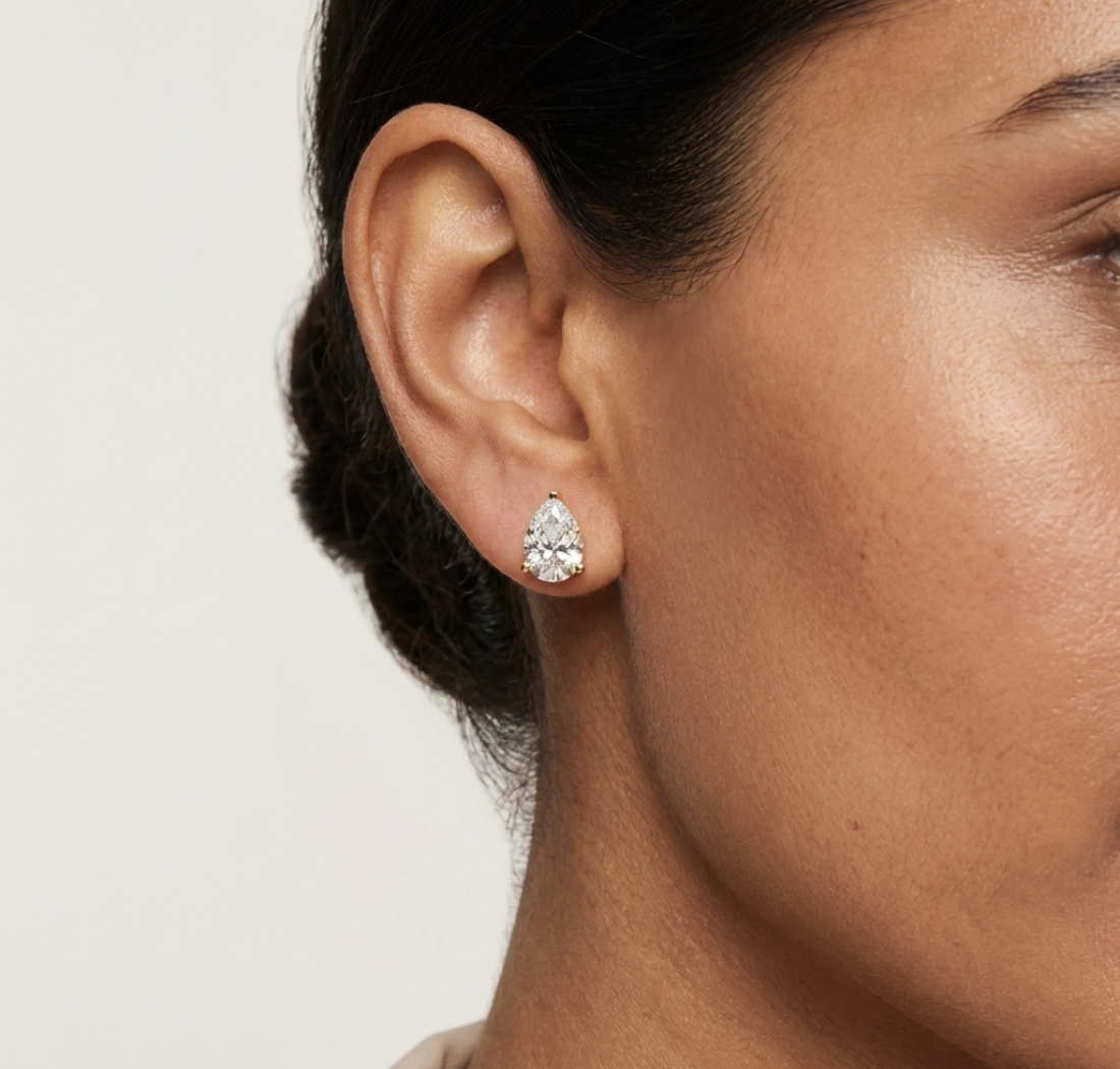 Gold 3 5Ct Pear Lab Grown Diamond Stud Earrings