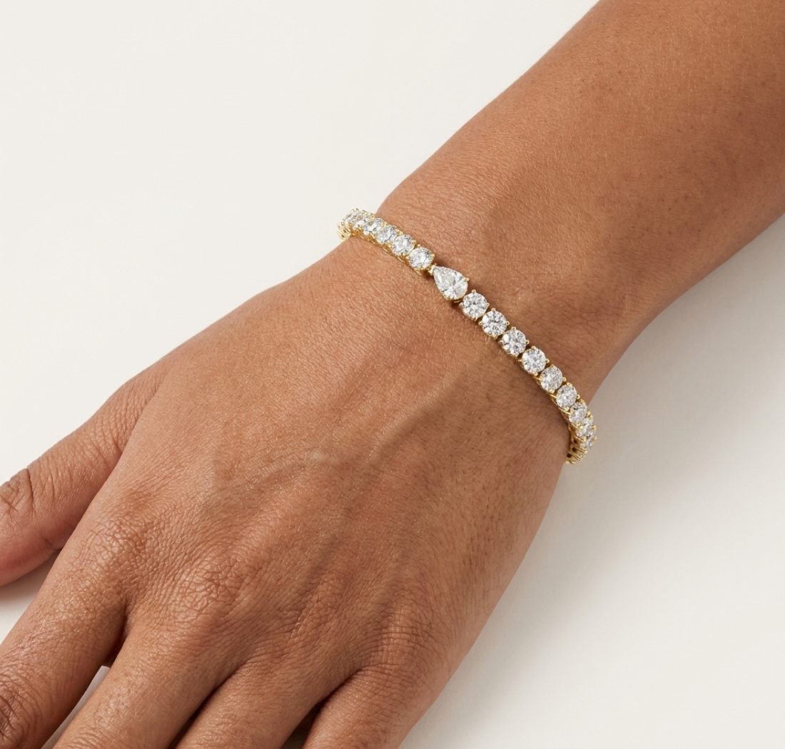Gold 6Ct Pear Accent Round Tennis Lab Grown Diamond Chiara Bracelet
