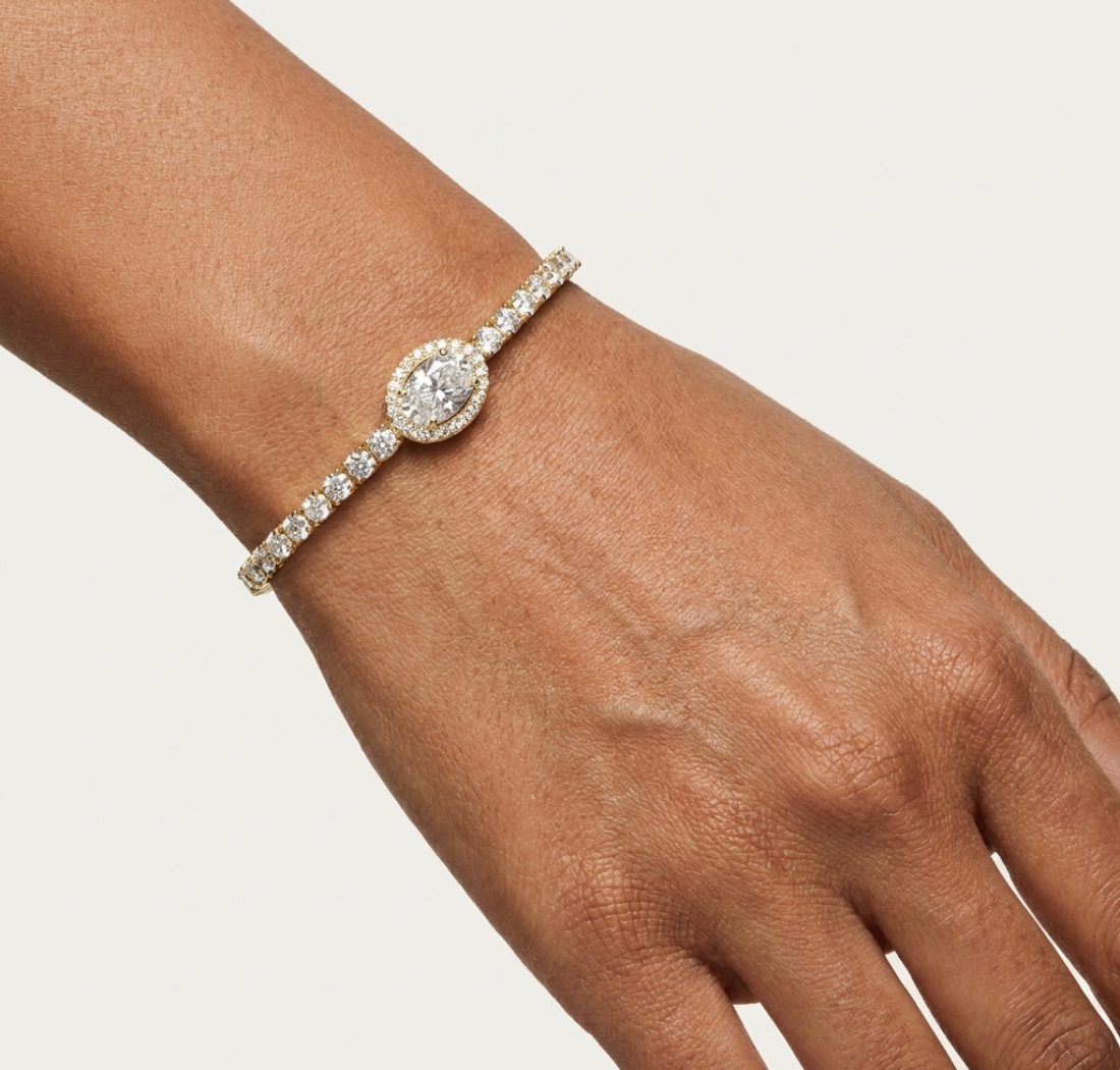 Gold 4Ct Oval Solitaire Cordel Lab Grown Diamond Bracelet