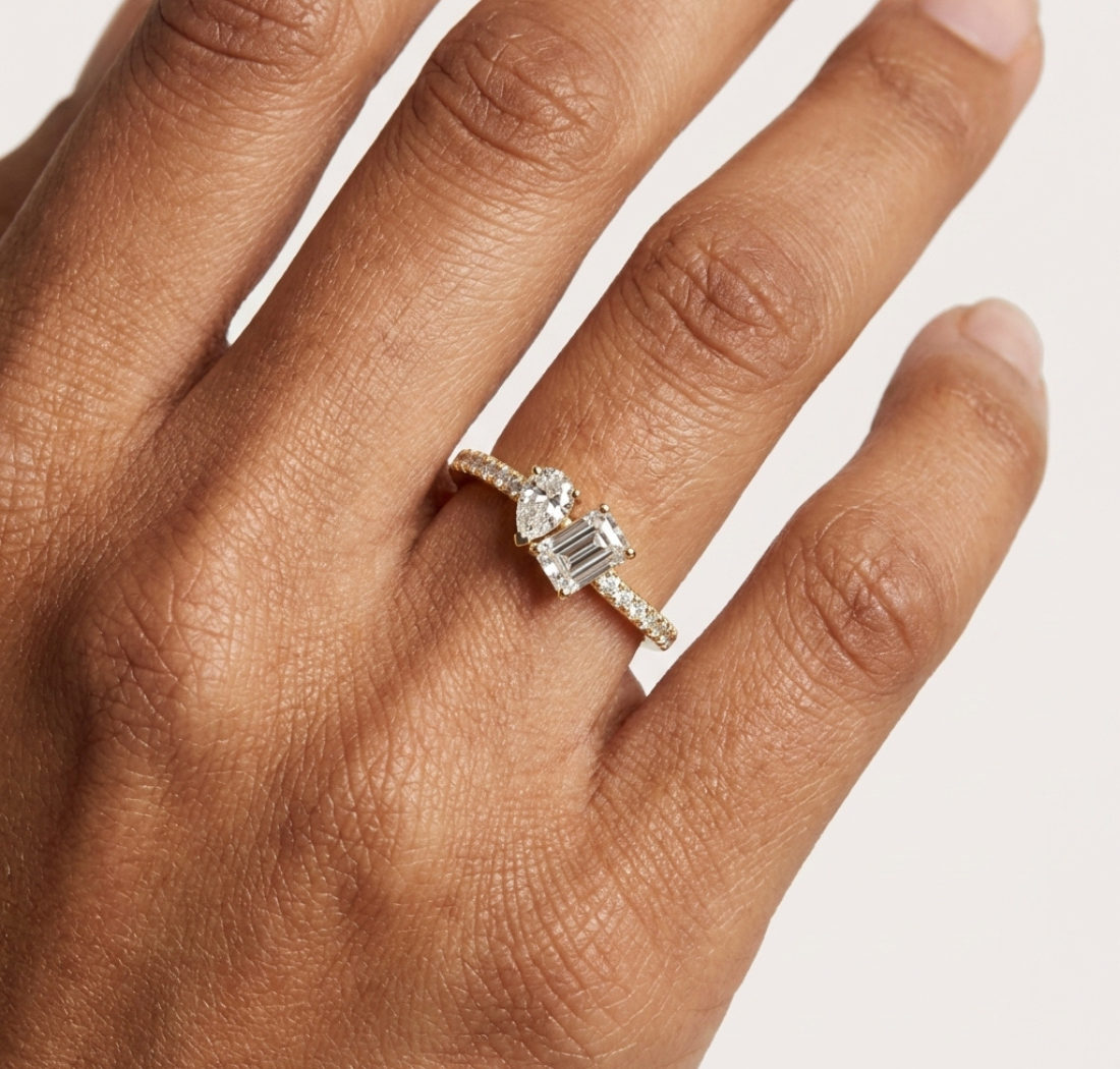Gold Toi Et Moi Setting Pear Emerald Lab Grown Diamond Coris Ring