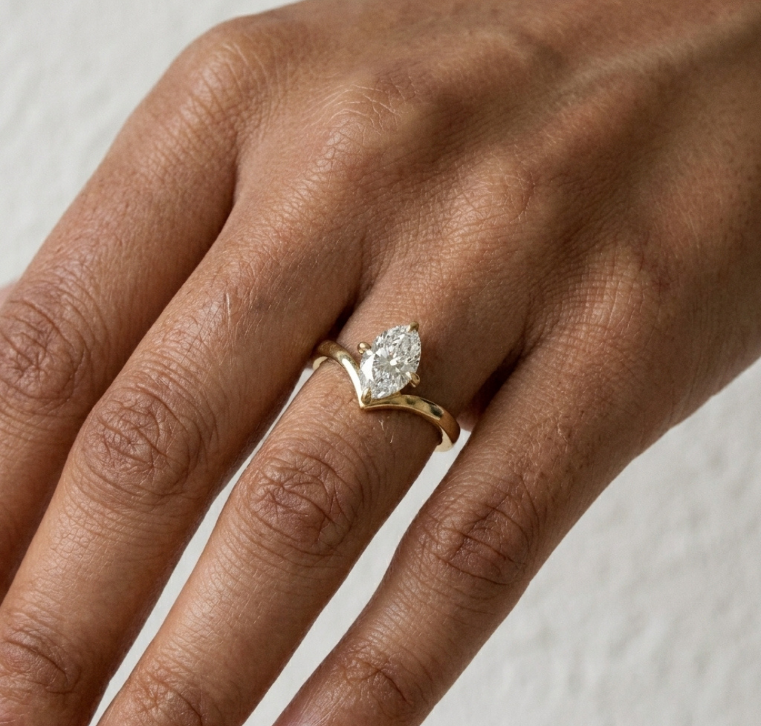 Gold Oval V Shank Solitaire Lab Grown Diamond Cyraelle Ring