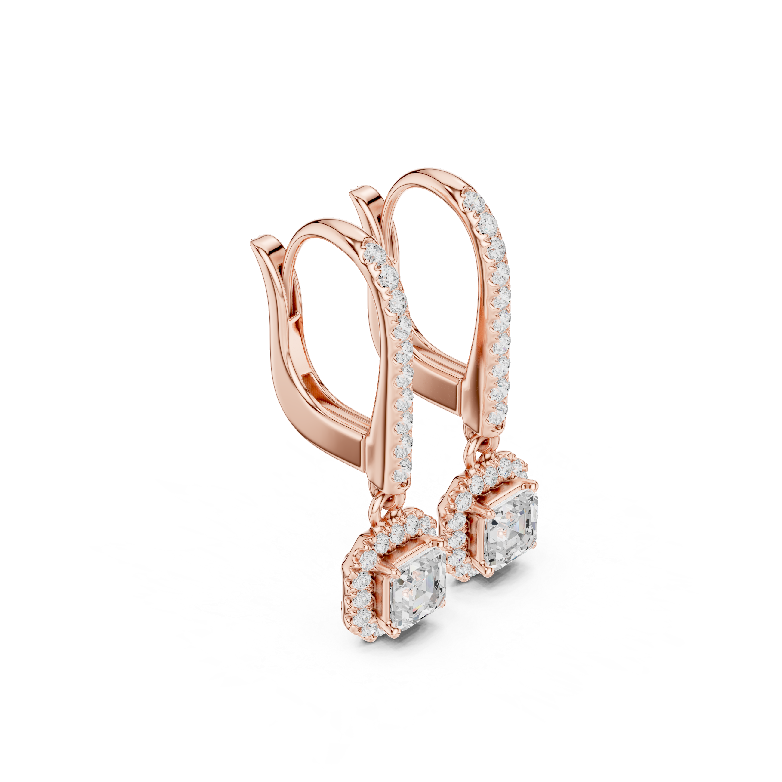 Gold Halo Drop Setting Asscher Lab Grown Diamond Aurea Earring