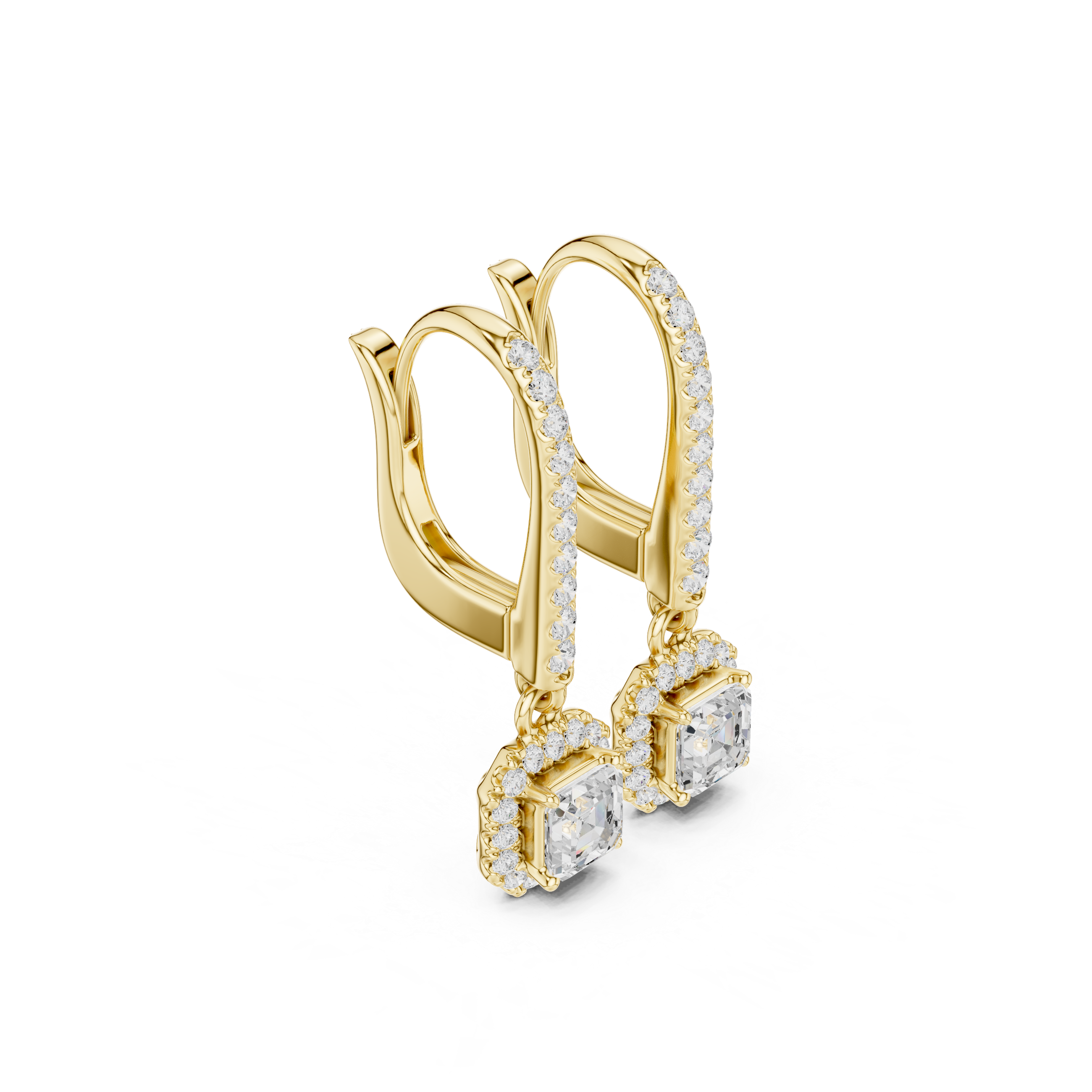 Gold Halo Drop Setting Asscher Lab Grown Diamond Aurea Earring