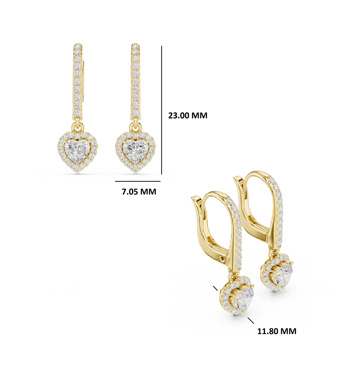 Gold Halo Drop Setting Heart Lab Grown Diamond Solyn Earring