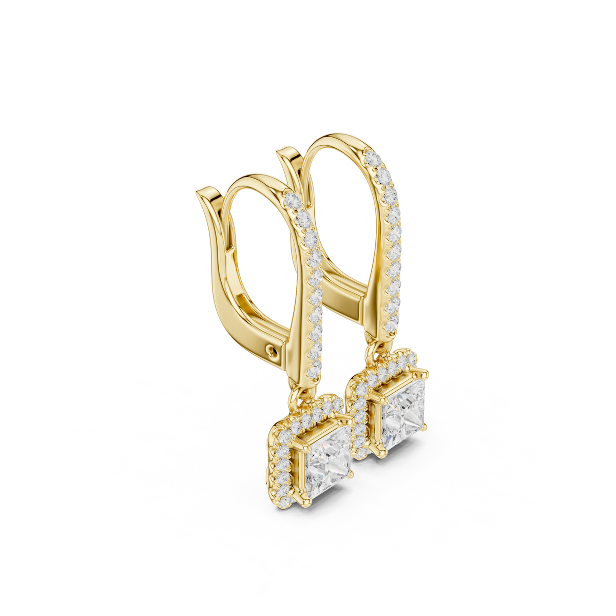 Gold Halo Drop Setting Princess Lab Grown Diamond Ardia Earring
