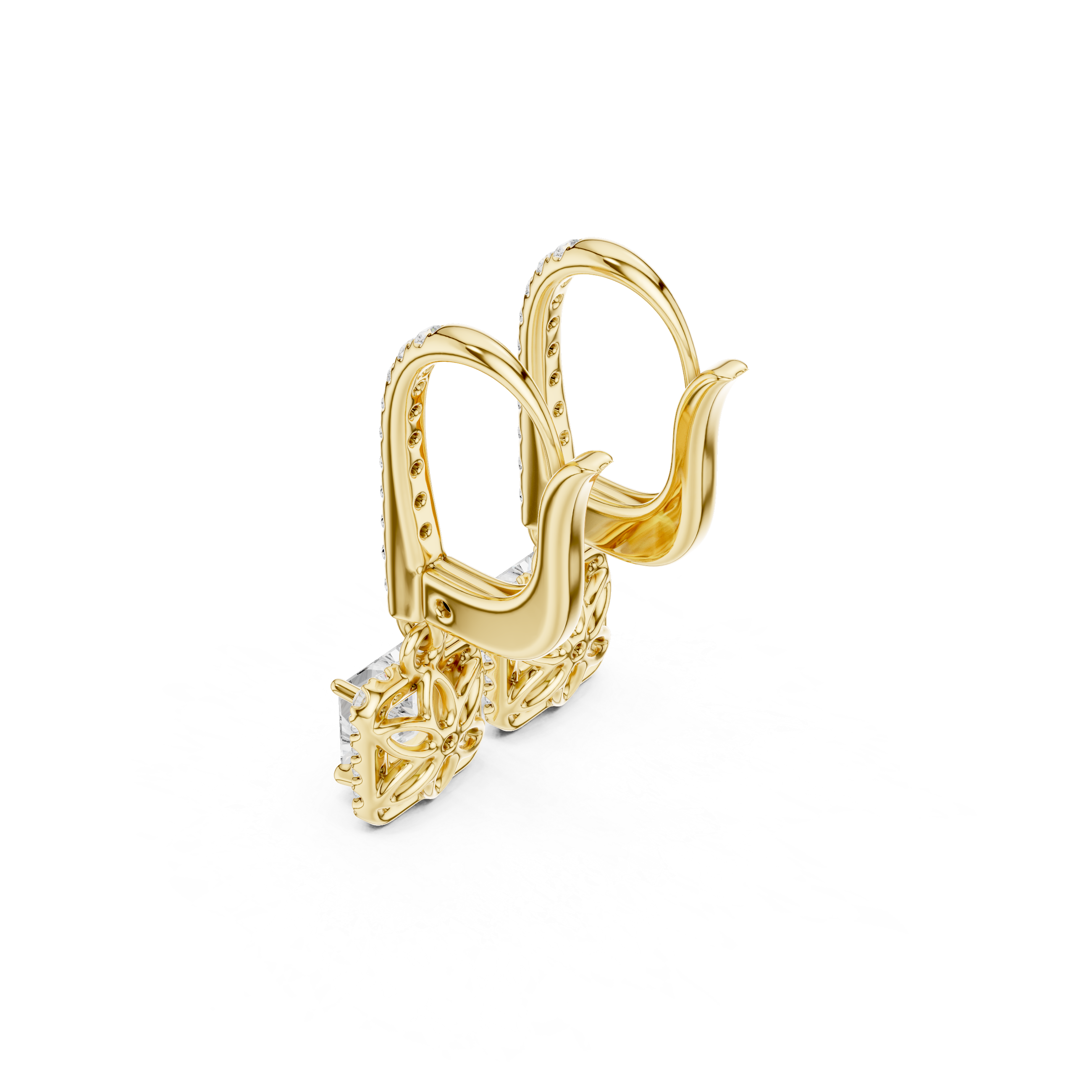 Gold Halo Drop Setting Princess Lab Grown Diamond Ardia Earring
