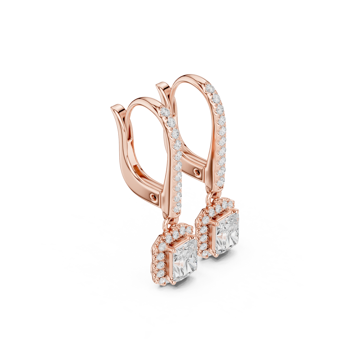 Gold Halo Drop Setting Radiant Lab Grown Diamond Sarela Earring