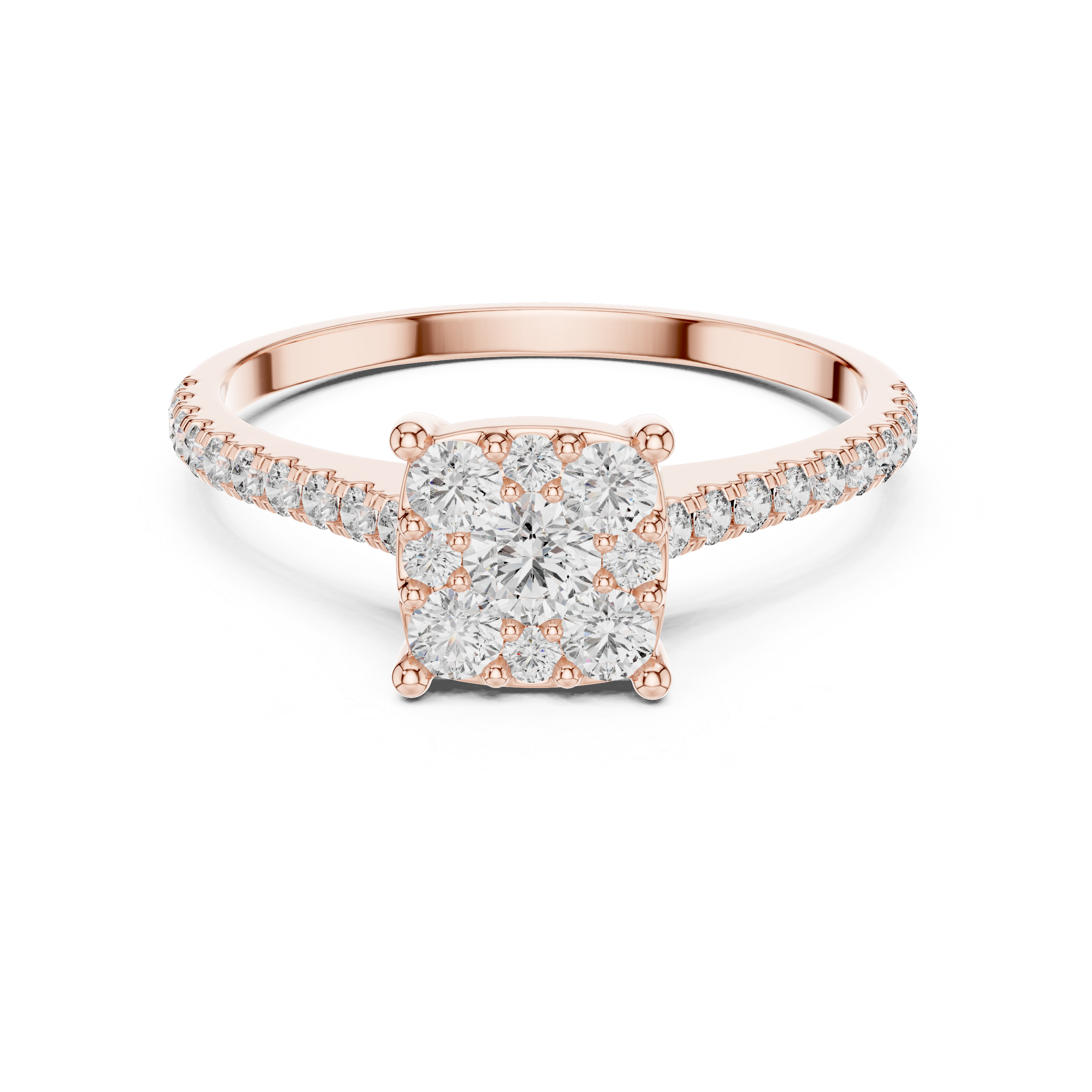 Gold Cushion Cluster Pave Solitaire Round Lab Grown Diamond Alyra Ring