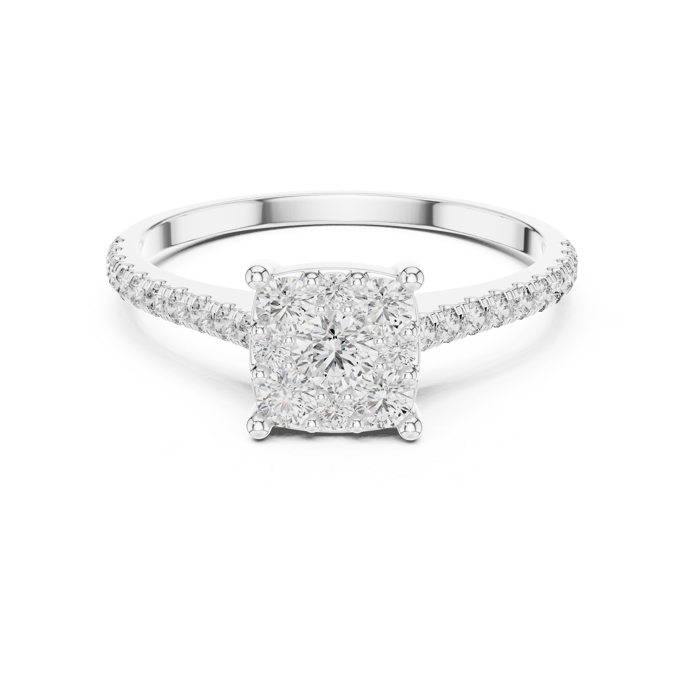 Gold Cushion Cluster Pave Solitaire Round Lab Grown Diamond Alyra Ring