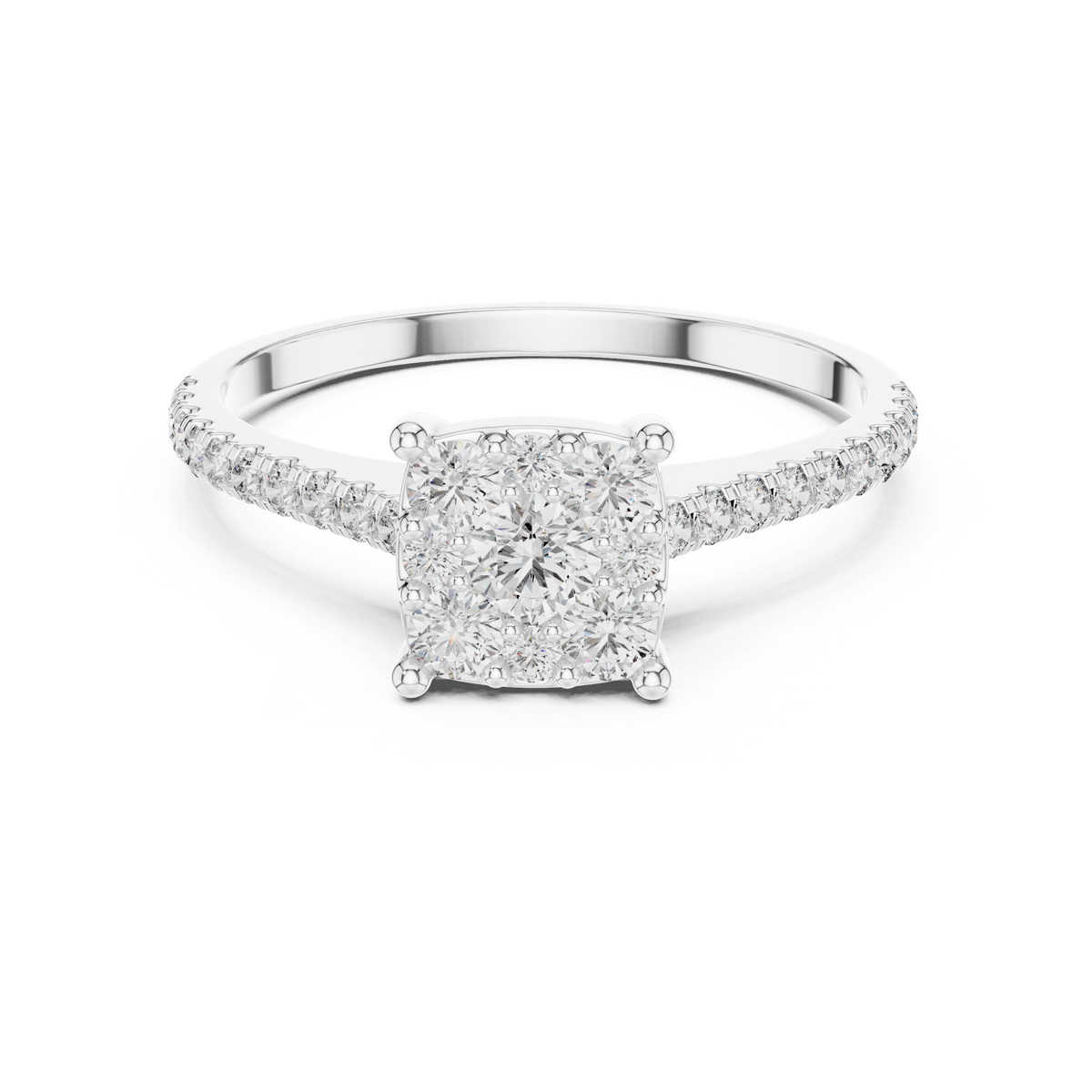 Gold Cushion Cluster Pave Solitaire Round Lab Grown Diamond Alyra Ring