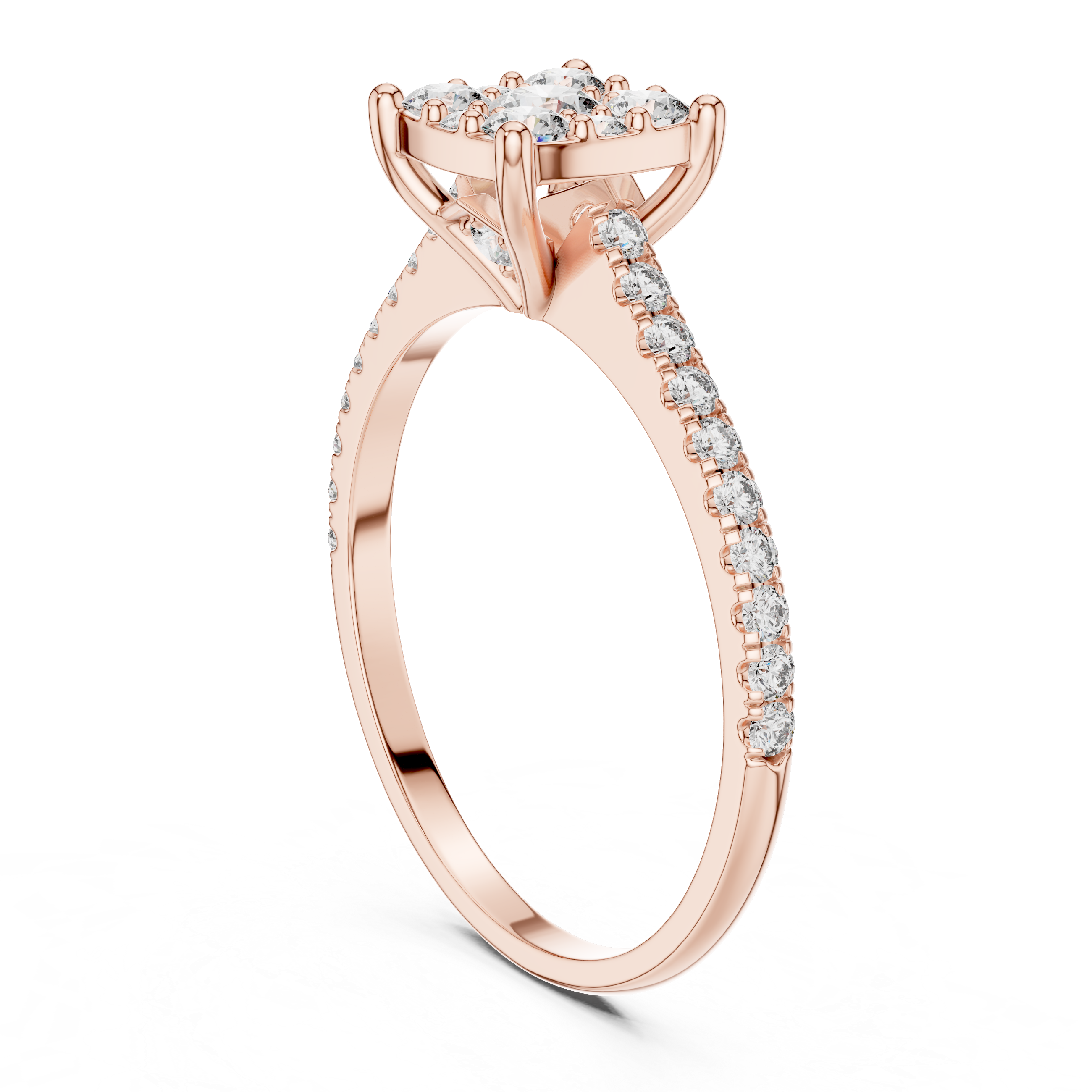 Gold Cushion Cluster Pave Solitaire Round Lab Grown Diamond Alyra Ring