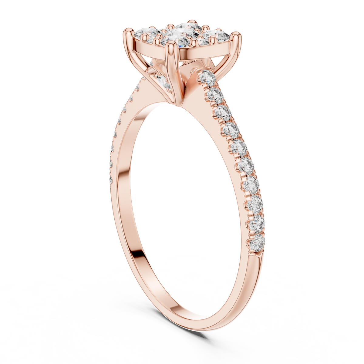 Gold Cushion Cluster Pave Solitaire Round Lab Grown Diamond Alyra Ring