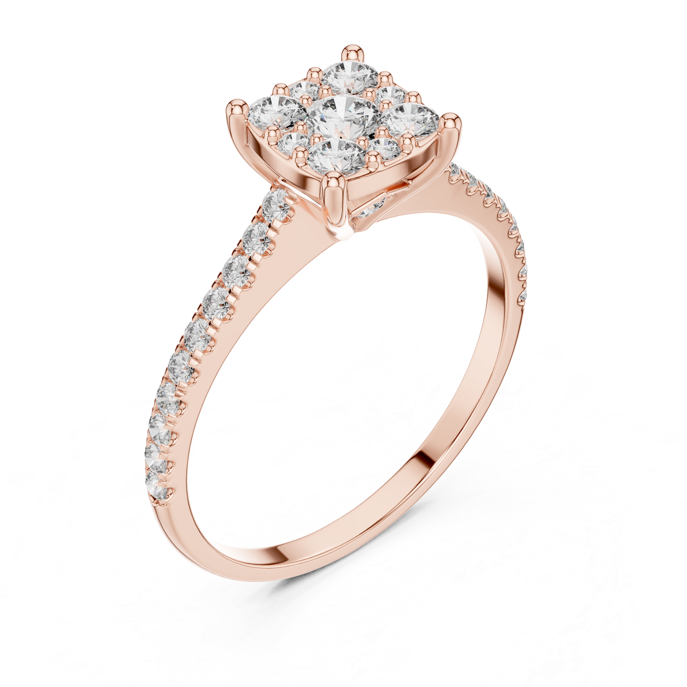 Gold Cushion Cluster Pave Solitaire Round Lab Grown Diamond Alyra Ring