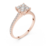 Gold Cushion Cluster Pave Solitaire Round Lab Grown Diamond Alyra Ring