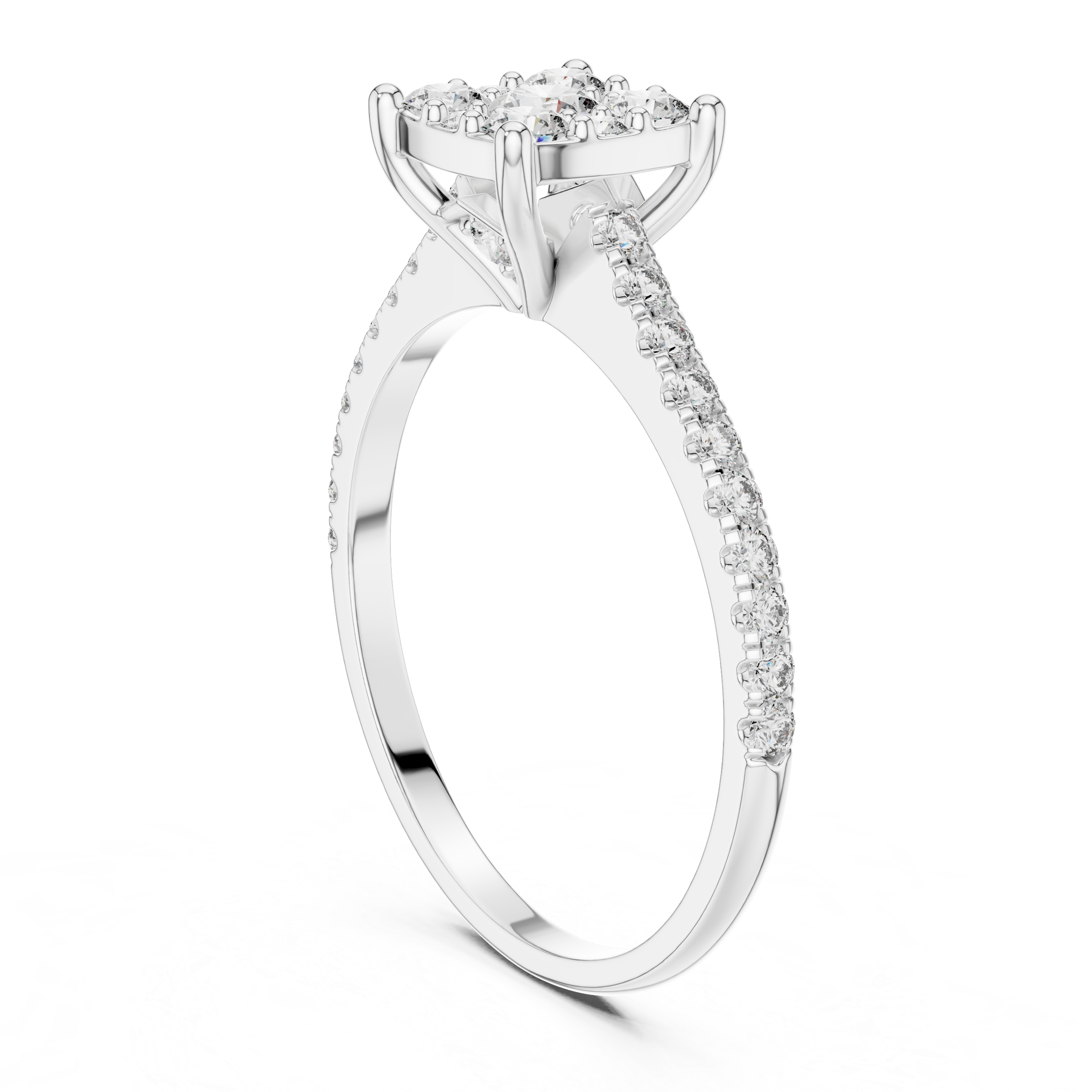 Gold Cushion Cluster Pave Solitaire Round Lab Grown Diamond Alyra Ring