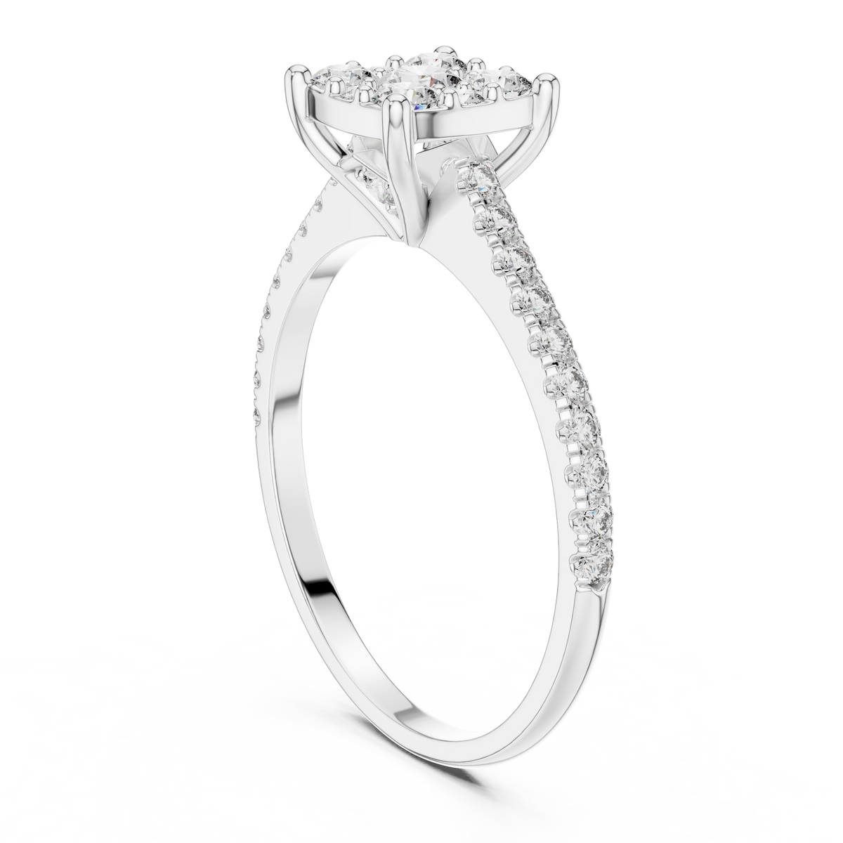 Gold Cushion Cluster Pave Solitaire Round Lab Grown Diamond Alyra Ring