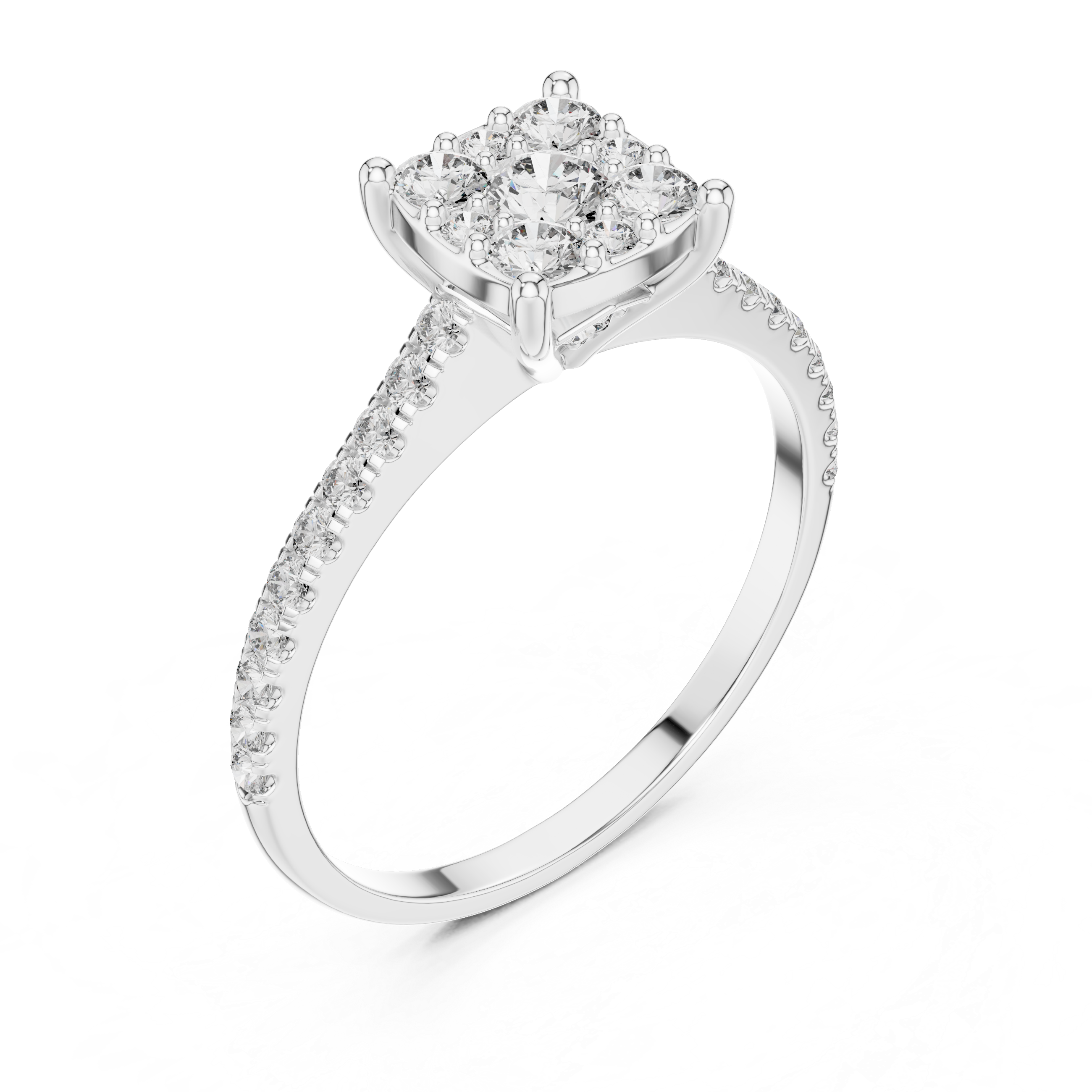 Gold Cushion Cluster Pave Solitaire Round Lab Grown Diamond Alyra Ring