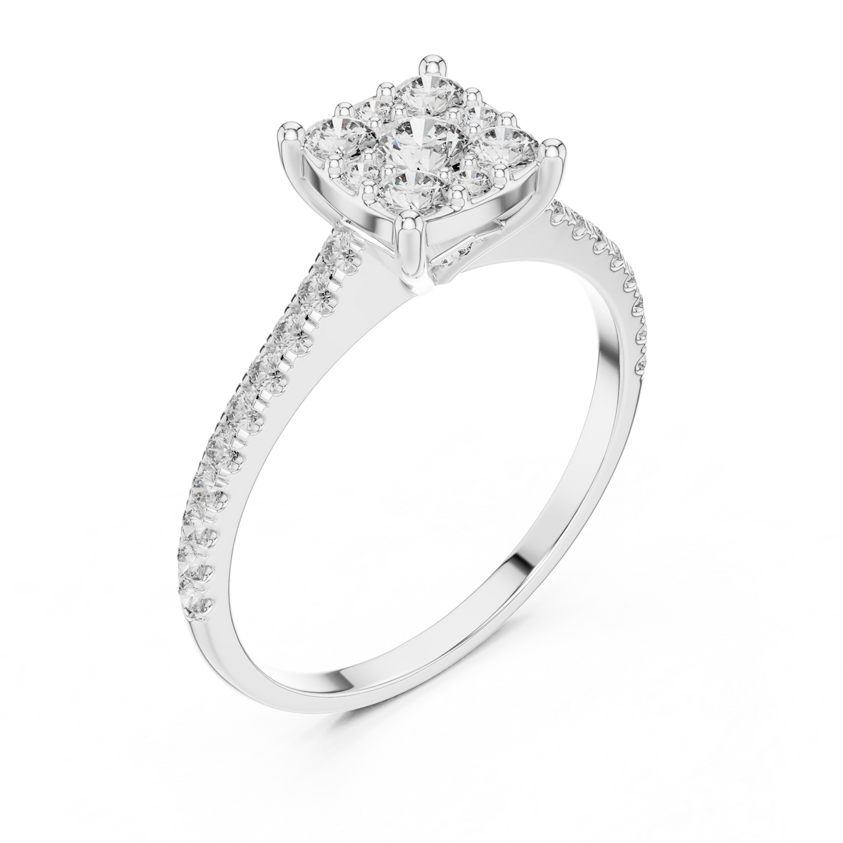 Gold Cushion Cluster Pave Solitaire Round Lab Grown Diamond Alyra Ring