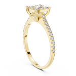 Gold Cushion Cluster Pave Solitaire Round Lab Grown Diamond Alyra Ring