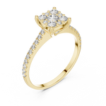 Gold Cushion Cluster Pave Solitaire Round Lab Grown Diamond Alyra Ring