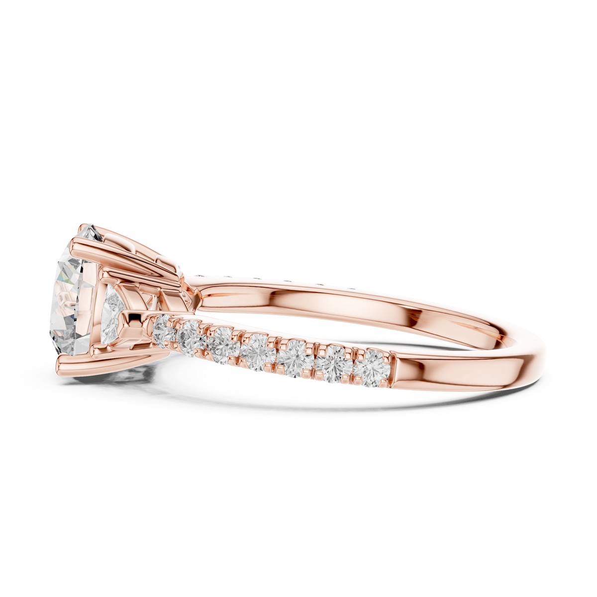 Gold 1Ct Kairi Round Solitaire Lab Grown Diamond Trilliant Side Stone Ring